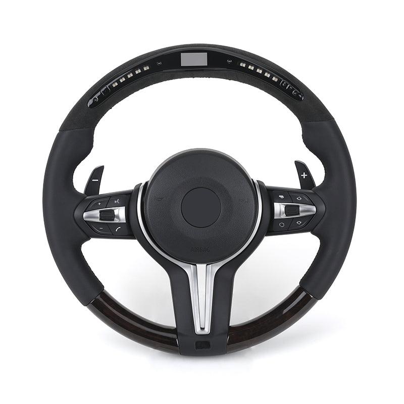 M Sport Wooden Flat Bottom Alcantara LED Steering Wheel for BMW F06 F10 F11 F22 F30 F32 F36 X5 F15 E70 X6 E71 E90 F80 M3 F82 M4 - YunLexus