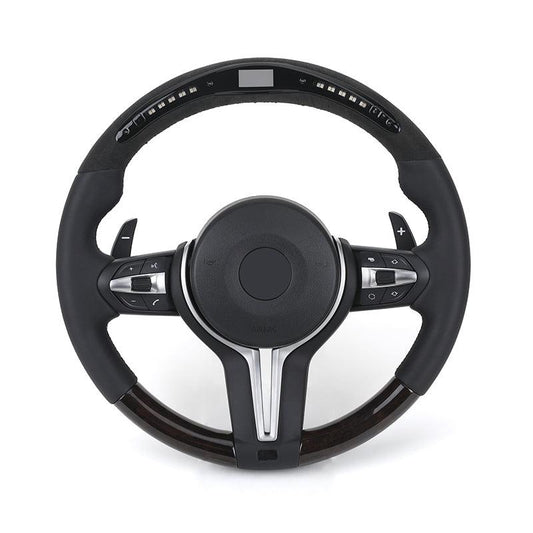 M Sport Wooden Flat Bottom Alcantara LED Steering Wheel for BMW F06 F10 F11 F22 F30 F32 F36 X5 F15 E70 X6 E71 E90 F80 M3 F82 M4 - YunLexus