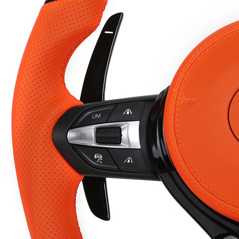 Orange Color Leather Piano Black Carbon Fiber Steering Wheel for BMW F01 F10 F20 F30 F32 F36 X5 F15 F25 F80 F82 F85 F87 F90 E90 - YunLexus