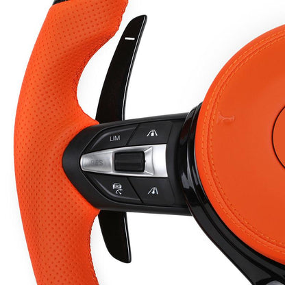 Orange Color Leather Piano Black Carbon Fiber Steering Wheel for BMW F01 F10 F20 F30 F32 F36 X5 F15 F25 F80 F82 F85 F87 F90 E90 - YunLexus