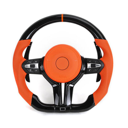 Orange Color Leather Piano Black Carbon Fiber Steering Wheel for BMW F01 F10 F20 F30 F32 F36 X5 F15 F25 F80 F82 F85 F87 F90 E90 - YunLexus
