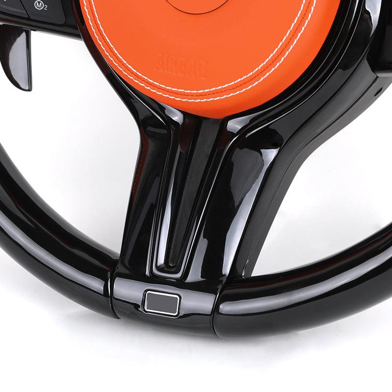 Orange Color Leather Piano Black Carbon Fiber Steering Wheel for BMW F10 F11 F20 F30 F32 F36 X5 F15 F25 F80 F82 F85 F87 F90 E90 - YunLexus