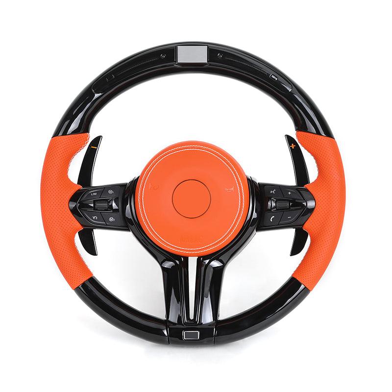 Orange Color Leather Piano Black Carbon Fiber Steering Wheel for BMW F10 F11 F20 F30 F32 F36 X5 F15 F25 F80 F82 F85 F87 F90 E90 - YunLexus