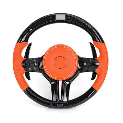 Orange Color Leather Piano Black Carbon Fiber Steering Wheel for BMW F10 F11 F20 F30 F32 F36 X5 F15 F25 F80 F82 F85 F87 F90 E90 - YunLexus