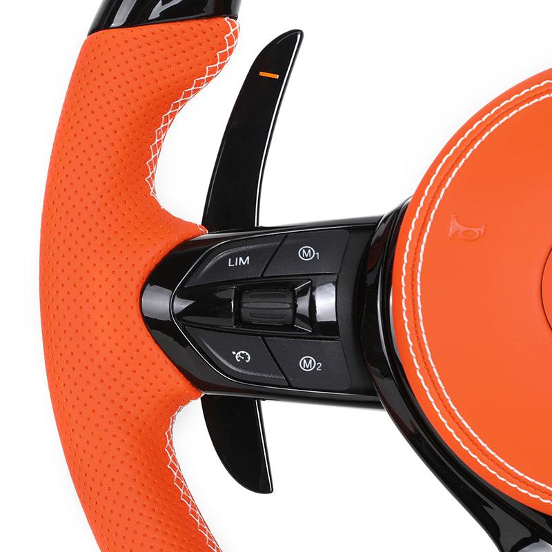 Orange Color Leather Piano Black Carbon Fiber Steering Wheel for BMW F10 F11 F20 F30 F32 F36 X5 F15 F25 F80 F82 F85 F87 F90 E90 - YunLexus