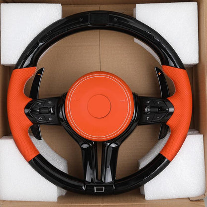 Orange Color Leather Piano Black Carbon Fiber Steering Wheel for BMW F10 F11 F20 F30 F32 F36 X5 F15 F25 F80 F82 F85 F87 F90 E90 - YunLexus