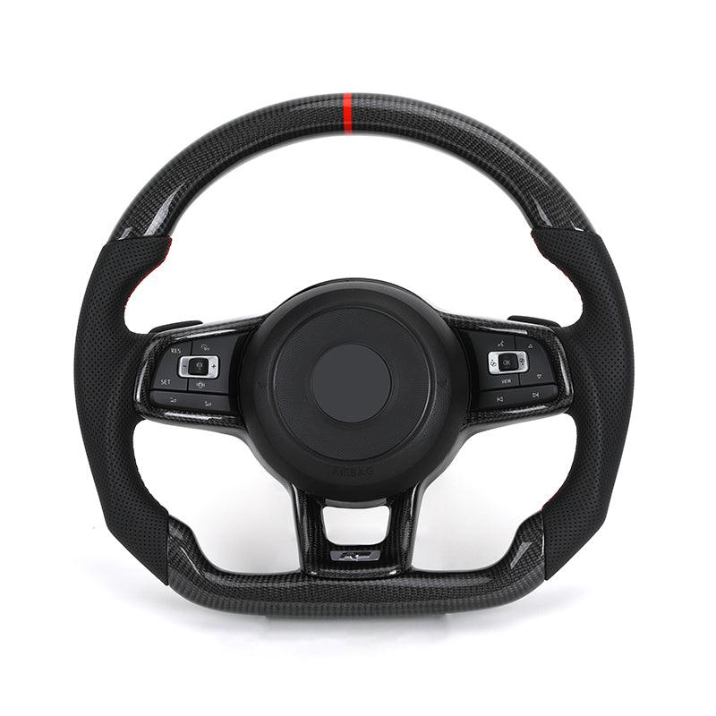 R-Line Half Perforated Leather Carbon Steering Wheel for Volkswagen VW Golf 5 6 7 R MK6 MK7 MK8 Jetta Passat B8 Polo Tiguan GTI - YunLexus Custom Custom Steering Wheels for Volkswagen