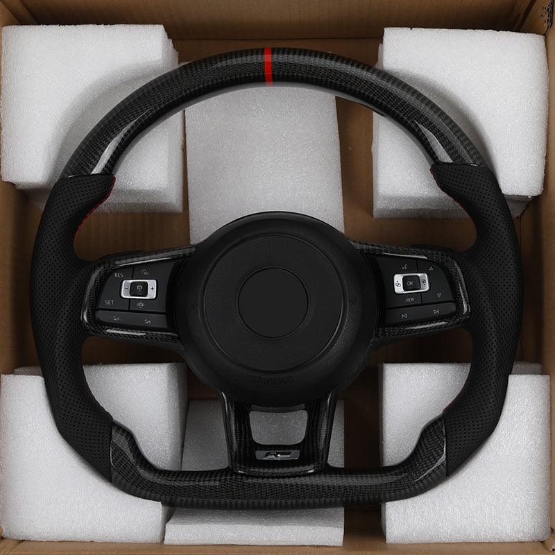 R-Line Half Perforated Leather Carbon Steering Wheel for Volkswagen VW Golf 5 6 7 R MK6 MK7 MK8 Jetta Passat B8 Polo Tiguan GTI - YunLexus Custom Custom Steering Wheels for Volkswagen
