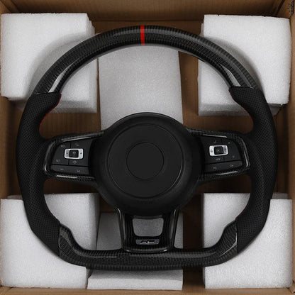 R-Line Half Perforated Leather Carbon Steering Wheel for Volkswagen VW Golf 5 6 7 R MK6 MK7 MK8 Jetta Passat B8 Polo Tiguan GTI - YunLexus Custom Custom Steering Wheels for Volkswagen