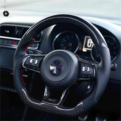 R-Line Half Perforated Leather Carbon Steering Wheel for Volkswagen VW Golf 5 6 7 R MK6 MK7 MK8 Jetta Passat B8 Polo Tiguan GTI - YunLexus Custom Custom Steering Wheels for Volkswagen