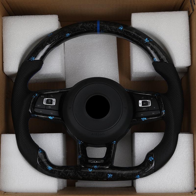 R-Line Half Perforated Leather Forged Carbon Fibre Steering Wheel for VW Volkswagen Polo Golf 4 5 6 7 Jetta Tiguan Passat B7 B8 - YunLexus Custom Custom Steering Wheels for Volkswagen