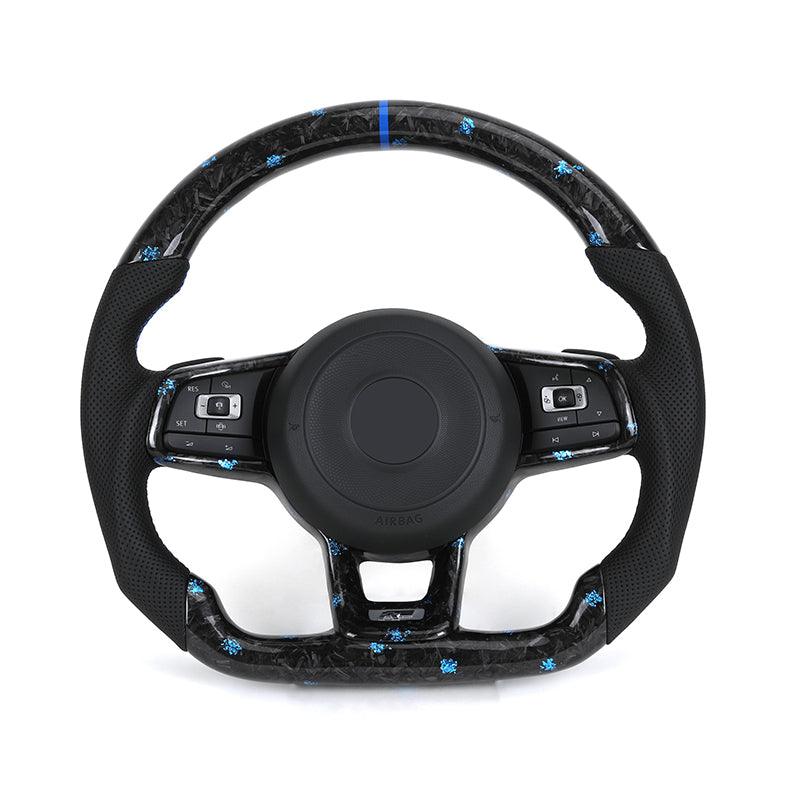R-Line Half Perforated Leather Forged Carbon Fibre Steering Wheel for VW Volkswagen Polo Golf 4 5 6 7 Jetta Tiguan Passat B7 B8 - YunLexus Custom Custom Steering Wheels for Volkswagen