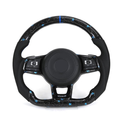 R-Line Half Perforated Leather Forged Carbon Fibre Steering Wheel for VW Volkswagen Polo Golf 4 5 6 7 Jetta Tiguan Passat B7 B8 - YunLexus Custom Custom Steering Wheels for Volkswagen