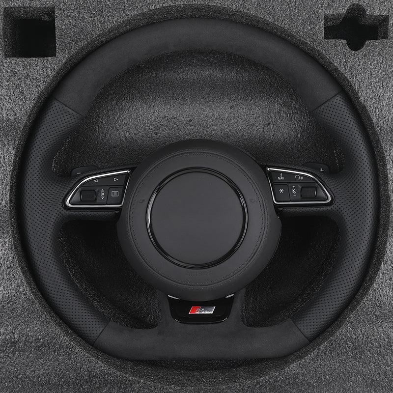 S-Line Sport Flat Bottom Volant Lenkrad Top Alcantara Leather Steering Wheel for Audi A6 C7 A3 A4 B8 B9 S5 A5 Q5 RS3 RS7 A7 Q7