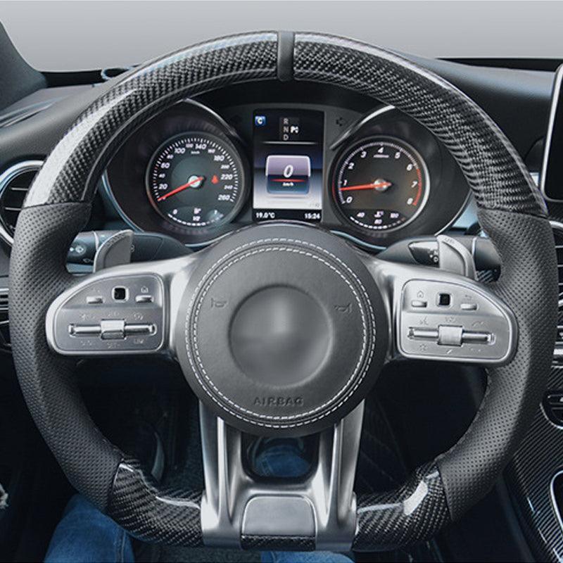 Upgrade Half Leather Carbon Fiber Steering Wheel for Mercedes Benz G Wagon W463 G63 W204 W205 W211 W212 W213 GLA X156 GLC X253 - YunLexus Custom Custom Steering Wheels for Mercedes