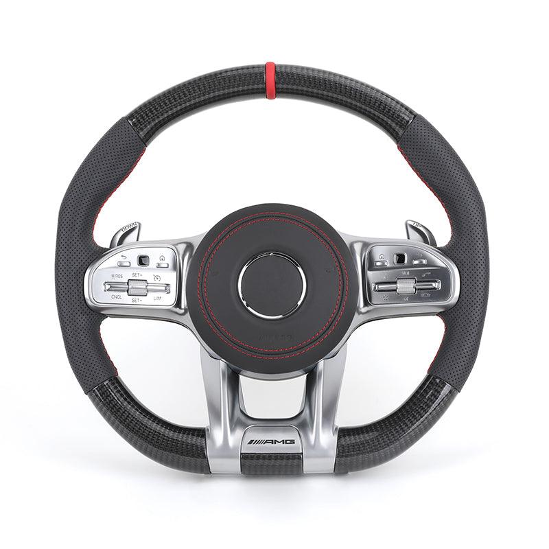 Upgrade Volant Half Leather Carbon Fiber Steering Wheel for Mercedes Benz W205 W211 W212 GLC C253 GLE W166 W167 W292 GLS X167 - YunLexus Custom Custom Steering Wheels for Mercedes