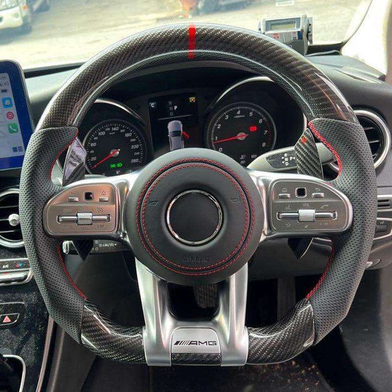 Upgrade Volant Half Leather Carbon Fiber Steering Wheel for Mercedes Benz W205 W211 W212 GLC C253 GLE W166 W167 W292 GLS X167 - YunLexus Custom Custom Steering Wheels for Mercedes