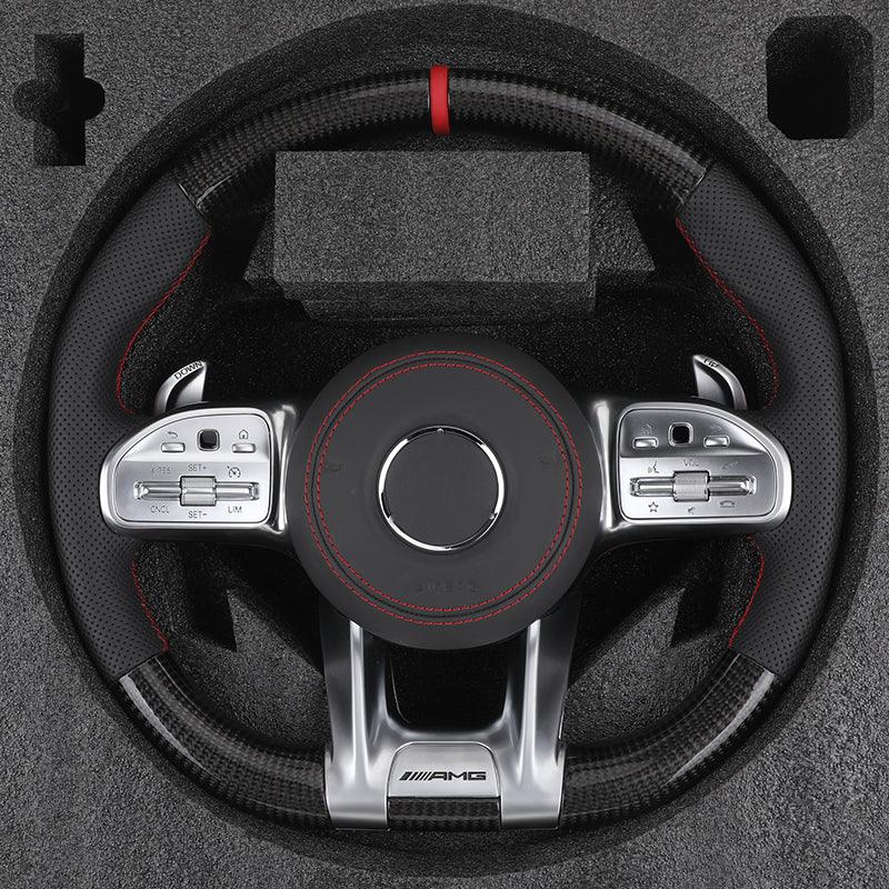 Upgrade Volant Half Leather Carbon Fiber Steering Wheel for Mercedes Benz W205 W211 W212 GLC C253 GLE W166 W167 W292 GLS X167 - YunLexus Custom Custom Steering Wheels for Mercedes