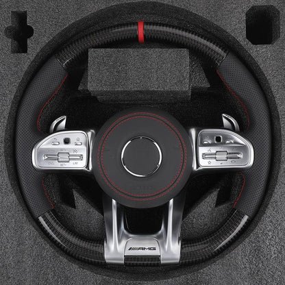 Upgrade Volant Half Leather Carbon Fiber Steering Wheel for Mercedes Benz W205 W211 W212 GLC C253 GLE W166 W167 W292 GLS X167 - YunLexus Custom Custom Steering Wheels for Mercedes