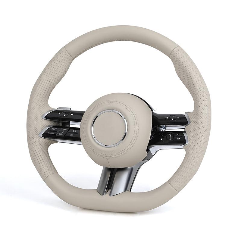 White Full Leather Sport Steering Wheel for Mercedes Benz E S Class W223 C217 W213 W205 W206 W212 W213 C238 S400 S450 SL63 AMG - YunLexus Custom Custom Steering Wheels for Mercedes
