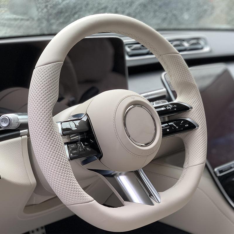 White Full Leather Sport Steering Wheel for Mercedes Benz E S Class W223 C217 W213 W205 W206 W212 W213 C238 S400 S450 SL63 AMG - YunLexus Custom Custom Steering Wheels for Mercedes