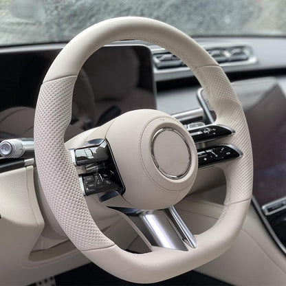 White Full Leather Sport Steering Wheel for Mercedes Benz E S Class W223 C217 W213 W205 W206 W212 W213 C238 S400 S450 SL63 AMG - YunLexus Custom Custom Steering Wheels for Mercedes