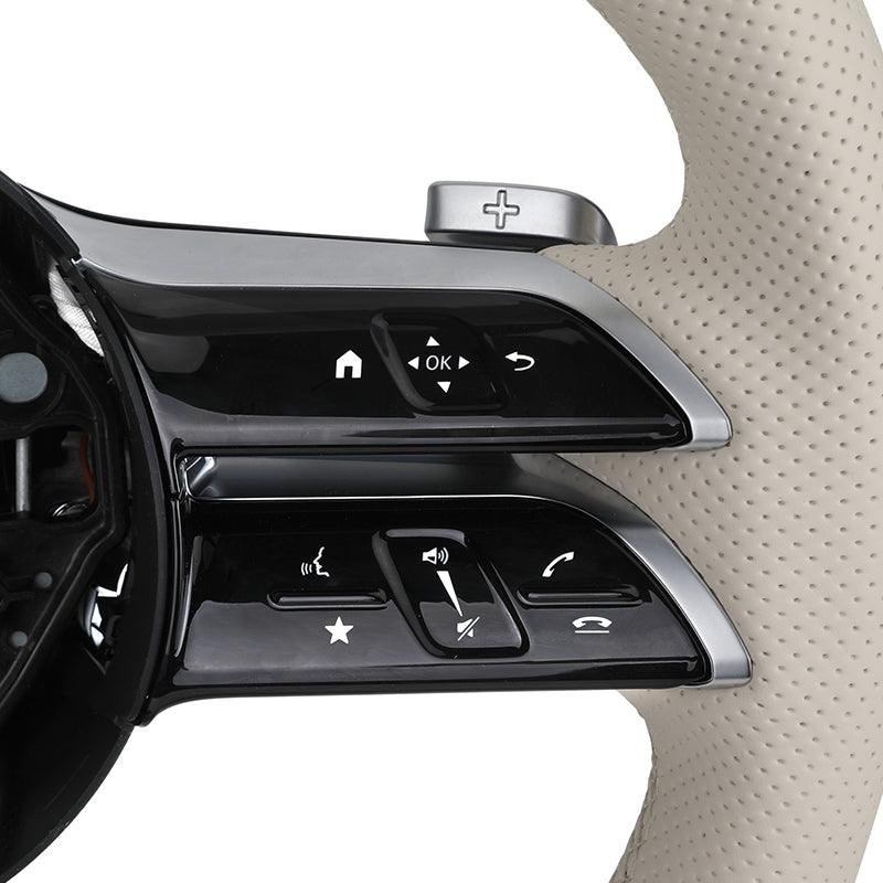 White Full Leather Sport Steering Wheel for Mercedes Benz E S Class W223 C217 W213 W205 W206 W212 W213 C238 S400 S450 SL63 AMG - YunLexus Custom Custom Steering Wheels for Mercedes