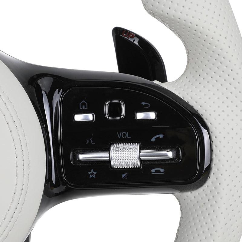 White Half Leather Forged Carbon Fiber Steering Wheel for Mercedes Benz W204 W205 W211 W213 W212 W222 EQA E550 G63 C63 AMG GT - YunLexus Custom Custom Steering Wheels for Mercedes