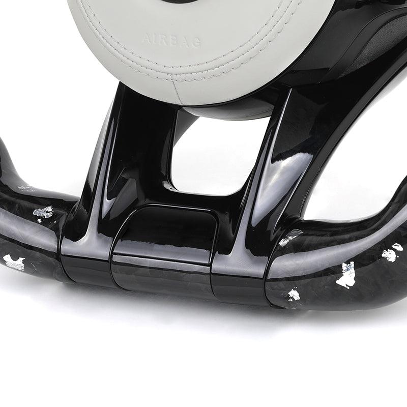 White Half Leather Forged Carbon Fiber Steering Wheel for Mercedes Benz W204 W205 W211 W213 W212 W222 EQA E550 G63 C63 AMG GT - YunLexus Custom Custom Steering Wheels for Mercedes