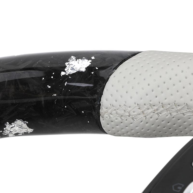 White Half Leather Forged Carbon Fiber Steering Wheel for Mercedes Benz W204 W205 W211 W213 W212 W222 EQA E550 G63 C63 AMG GT - YunLexus Custom Custom Steering Wheels for Mercedes