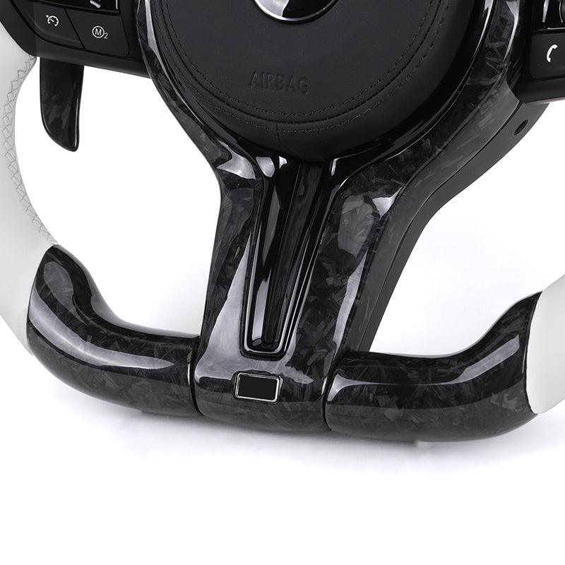 White Half Leather Forged Carbon Shifter Paddle LED M Sport Steering Wheel for BMW F07 F10 F20 F30 F32 F80 F82 F90 E90 E92 E93 - YunLexus