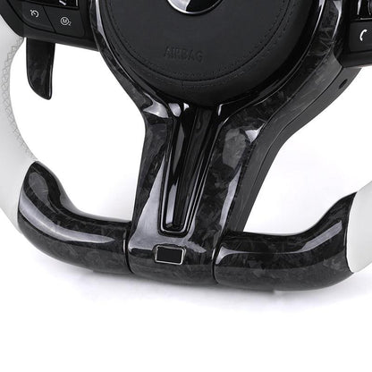 White Half Leather Forged Carbon Shifter Paddle LED M Sport Steering Wheel for BMW F07 F10 F20 F30 F32 F80 F82 F90 E90 E92 E93 - YunLexus