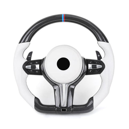 White Half Perforated Leather Carbon M Sport Steering Wheel for BMW F01 F11 F34 F35 F36 F30 F10 X5 F15 X6 F16 F02 F06 M3 M4 M5 - YunLexus