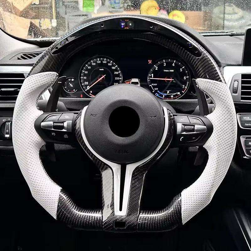 White Half Perforated Leather Carbon M Sport Steering Wheel for BMW F01 F11 F34 F35 F36 F30 F10 X5 F15 X6 F16 F02 F06 M3 M4 M5 - YunLexus