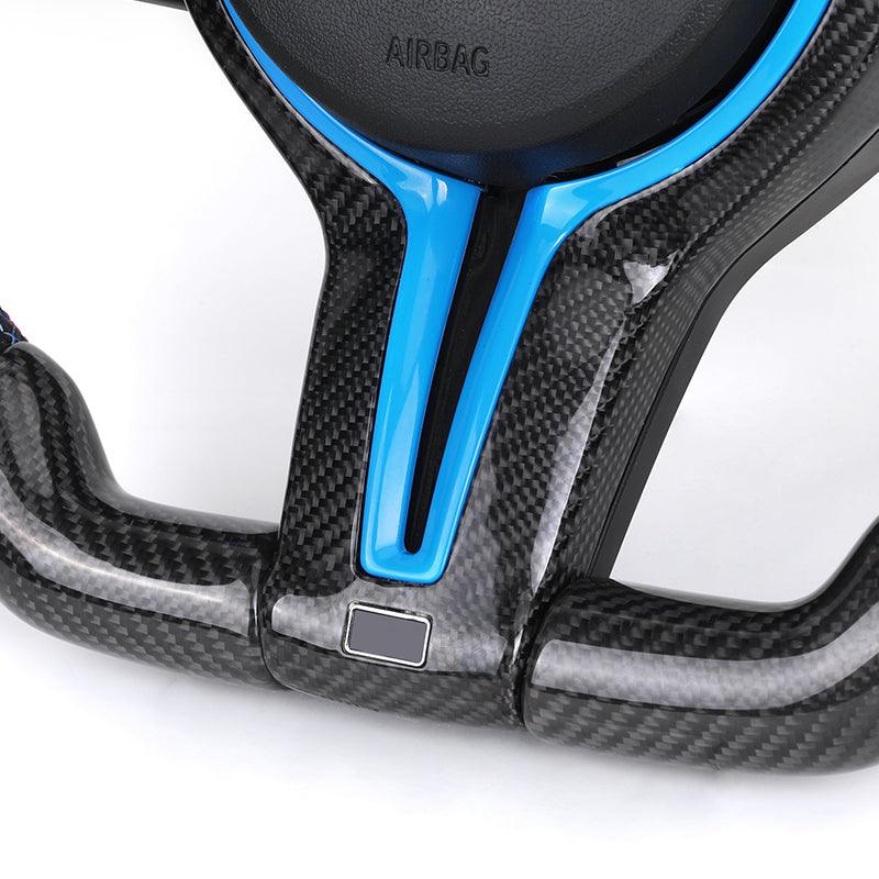 With Blue M1 M2 Button Carbon Trim Insert Carbon Steering Wheel for BMW F10 F20 F30 F32 M3 F80 M4 F82 M5 F90 X5 E70 E87 E90 E92 - YunLexus