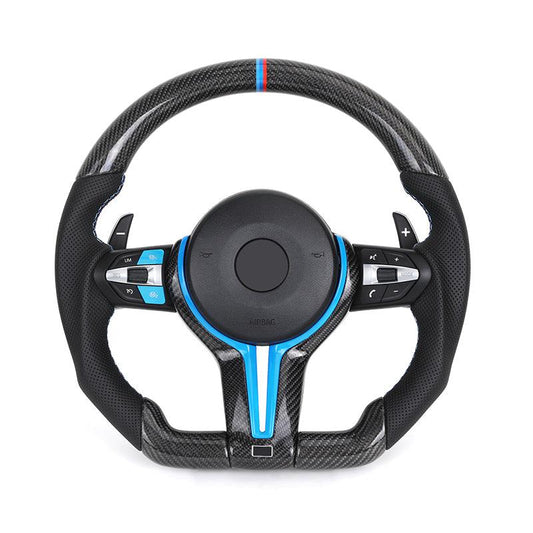 With Blue M1 M2 Button Carbon Trim Insert Carbon Steering Wheel for BMW F10 F20 F30 F32 M3 F80 M4 F82 M5 F90 X5 E70 E87 E90 E92 - YunLexus