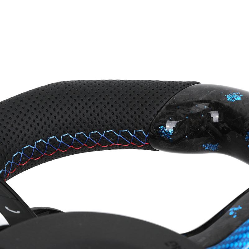 With Blue M1 M2 Button Forged Carbon Trim LED M Sport Steering Wheel for BMW F10 M5 F30 M3 F80 M4 F82 X6 F16 Z4 E89 E90 E91 E92 - YunLexus