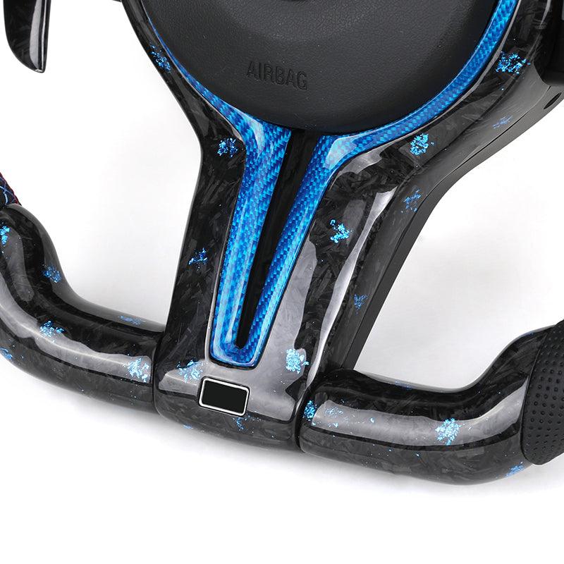With Blue M1 M2 Button Forged Carbon Trim LED M Sport Steering Wheel for BMW F10 M5 F30 M3 F80 M4 F82 X6 F16 Z4 E89 E90 E91 E92 - YunLexus