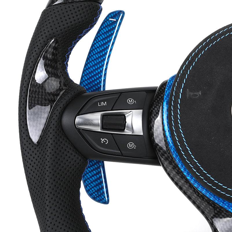 With Blue Shifter Paddle Insert Trim Leather Carbon M Sport Steering Wheel for BMW F10 F30 M3 F80 M4 F82 M5 F90 M8 F92 X3M F97 - YunLexus