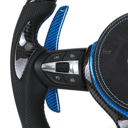 With Blue Shifter Paddle Insert Trim Leather Carbon M Sport Steering Wheel for BMW F10 F30 M3 F80 M4 F82 M5 F90 M8 F92 X3M F97 - YunLexus