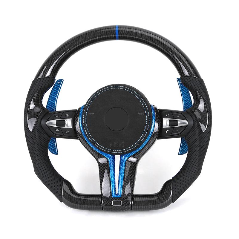 With Blue Shifter Paddle Insert Trim Leather Carbon M Sport Steering Wheel for BMW F10 F30 M3 F80 M4 F82 M5 F90 M8 F92 X3M F97 - YunLexus