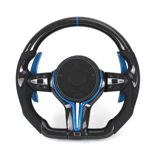With Blue Shifter Paddle Insert Trim Leather Carbon M Sport Steering Wheel for BMW F10 F30 M3 F80 M4 F82 M5 F90 M8 F92 X3M F97 - YunLexus