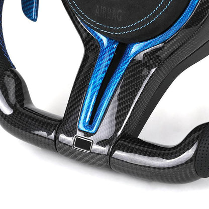 With Blue Shifter Paddle Insert Trim Leather Carbon M Sport Steering Wheel for BMW F10 F30 M3 F80 M4 F82 M5 F90 M8 F92 X3M F97 - YunLexus