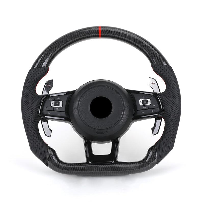 With Carbon Paddle Half Leather Carbon Fiber Steering Wheel for Volkswagen VW Polo Golf R 6 7 8 MK6 MK7 GTi Passat B7 B8 Jetta - YunLexus Custom Custom Steering Wheels for Volkswagen