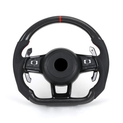 With Carbon Paddle Half Leather Carbon Fiber Steering Wheel for Volkswagen VW Polo Golf R 6 7 8 MK6 MK7 GTi Passat B7 B8 Jetta - YunLexus Custom Custom Steering Wheels for Volkswagen