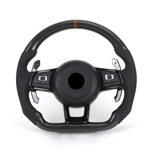 With Carbon Paddle Half Leather Carbon Fiber Steering Wheel for Volkswagen VW Polo Golf R 6 7 8 MK6 MK7 GTi Passat B7 B8 Jetta