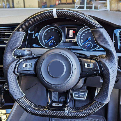 With Carbon Paddle Half Leather Carbon Fiber Steering Wheel for Volkswagen VW Polo Golf R 6 7 8 MK6 MK7 GTi Passat B7 B8 Jetta - YunLexus Custom Custom Steering Wheels for Volkswagen
