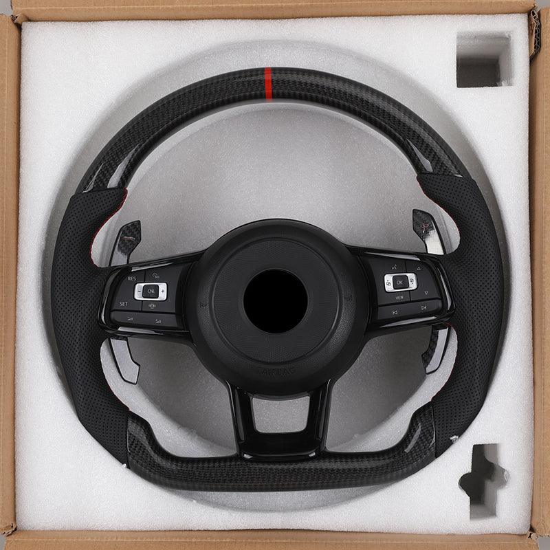 With Carbon Paddle Half Leather Carbon Fiber Steering Wheel for Volkswagen VW Polo Golf R 6 7 8 MK6 MK7 GTi Passat B7 B8 Jetta - YunLexus Custom Custom Steering Wheels for Volkswagen