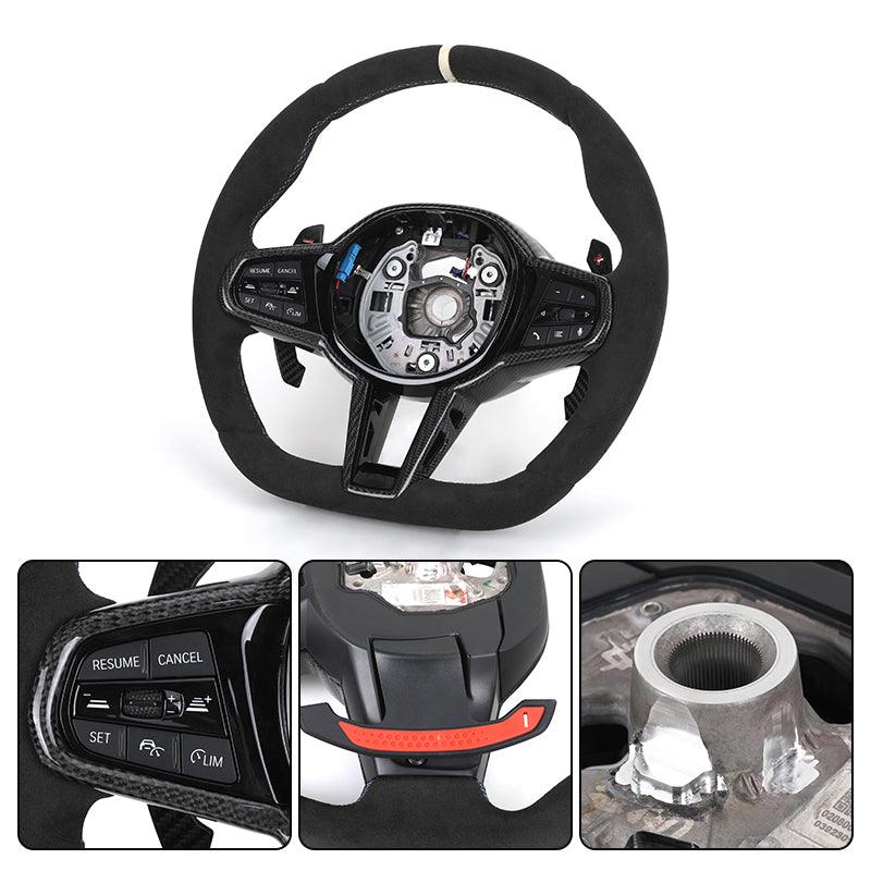 With Carbon Shift Paddle M Sport Alcantara Leather Steering Wheel for BMW M5 F10 F90 M6 F06 F12 F13 F11 F07 F01 F02 F03 F04 LCI - YunLexus
