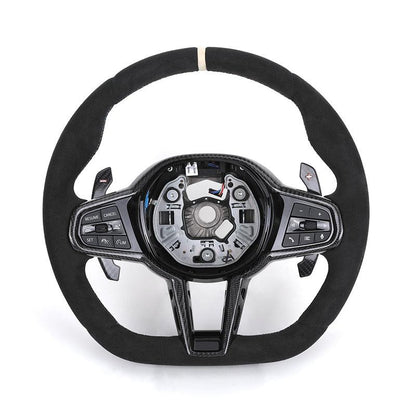 With Carbon Shift Paddle M Sport Alcantara Leather Steering Wheel for BMW M5 F10 F90 M6 F06 F12 F13 F11 F07 F01 F02 F03 F04 LCI - YunLexus